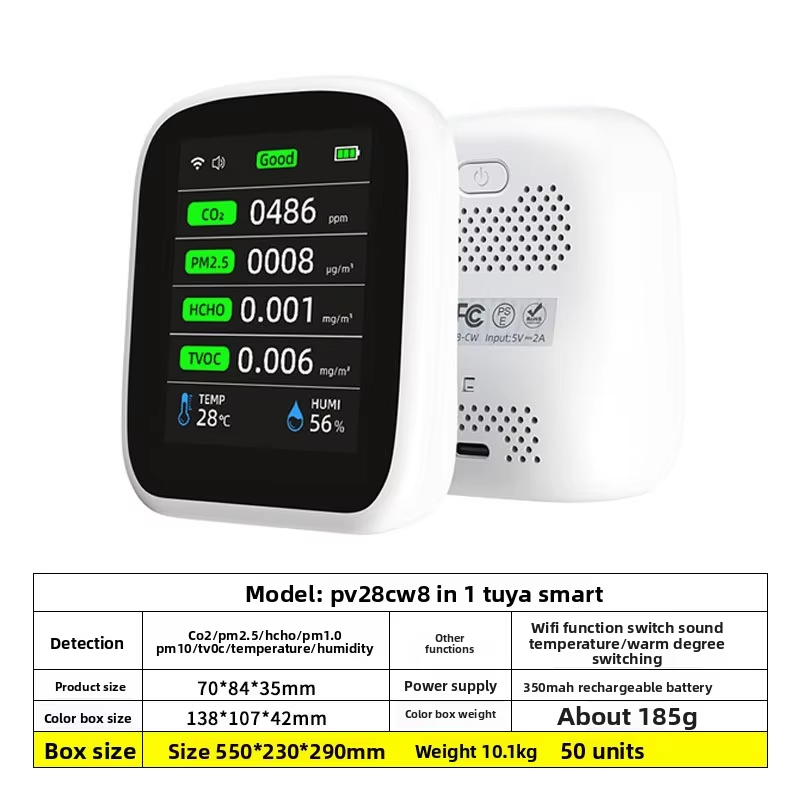 Best Selling WiFi 8 in 1 Tuya PM2.5 Air Quality Detector Digital Indoor Air Quality Monitor for Home Greenhouse