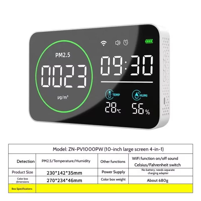 Best Selling WiFi 8 in 1 Tuya PM2.5 Air Quality Detector Digital Indoor Air Quality Monitor for Home Greenhouse