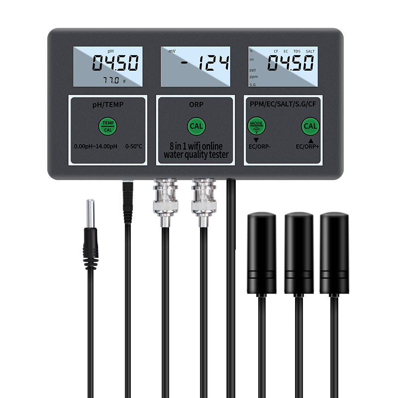 8 in 1 Wifi Digital PH/Temperature/ORP/EC/PPM/Salt/S.G/CF Online Water Analyzer for Laboratory and Swimming Pool