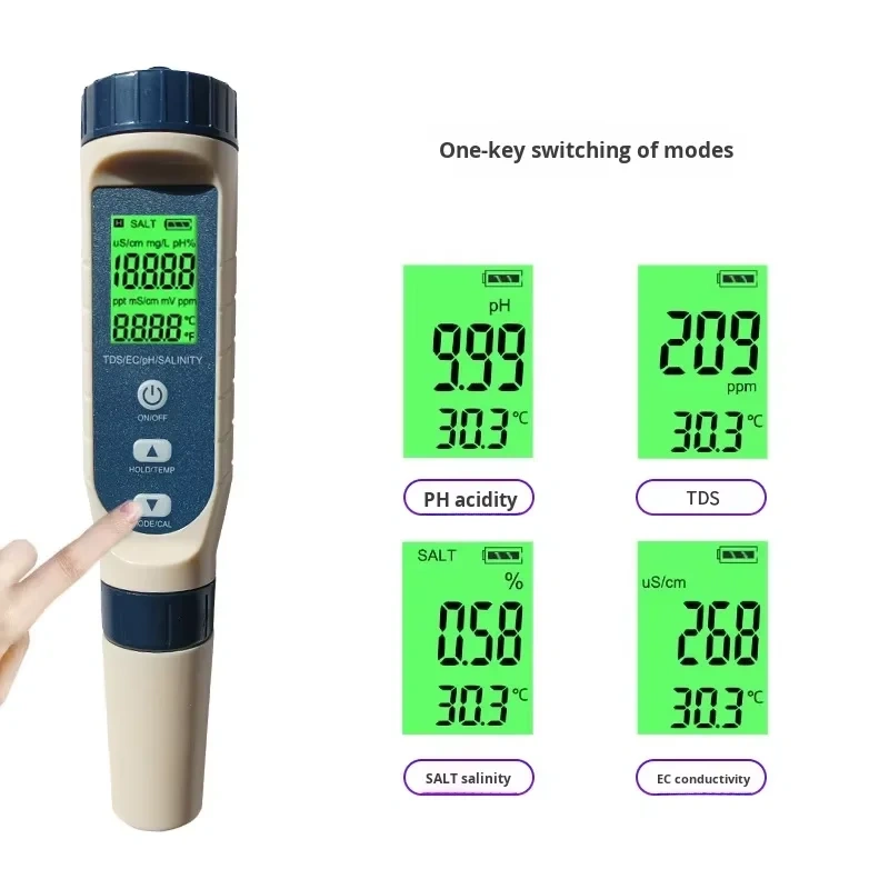 5 in 1 Digital Water Quality Tester Pen, PH TDS EC Salinity Temperature Meter with Backlight Display for Aquarium Pool Drinking Water