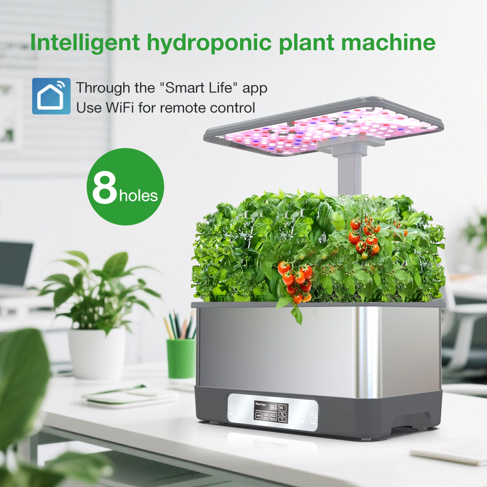 Tuya WiFi Smart Hydroponic Garden System, 8 Pods Soilless Planting Kit with Spectrum LED Grow Lights and Automatic Watering for Indoor Herbs