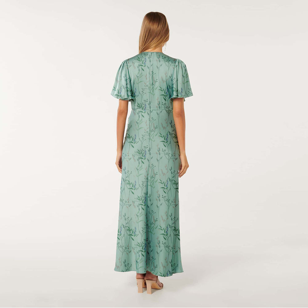 Customized Wholesale Satin V Neck Casual Dress Boho Long Dresses Women Maxi Casual Ladies