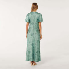 Customized Wholesale Satin V Neck Casual Dress Boho Long Dresses Women Maxi Casual Ladies