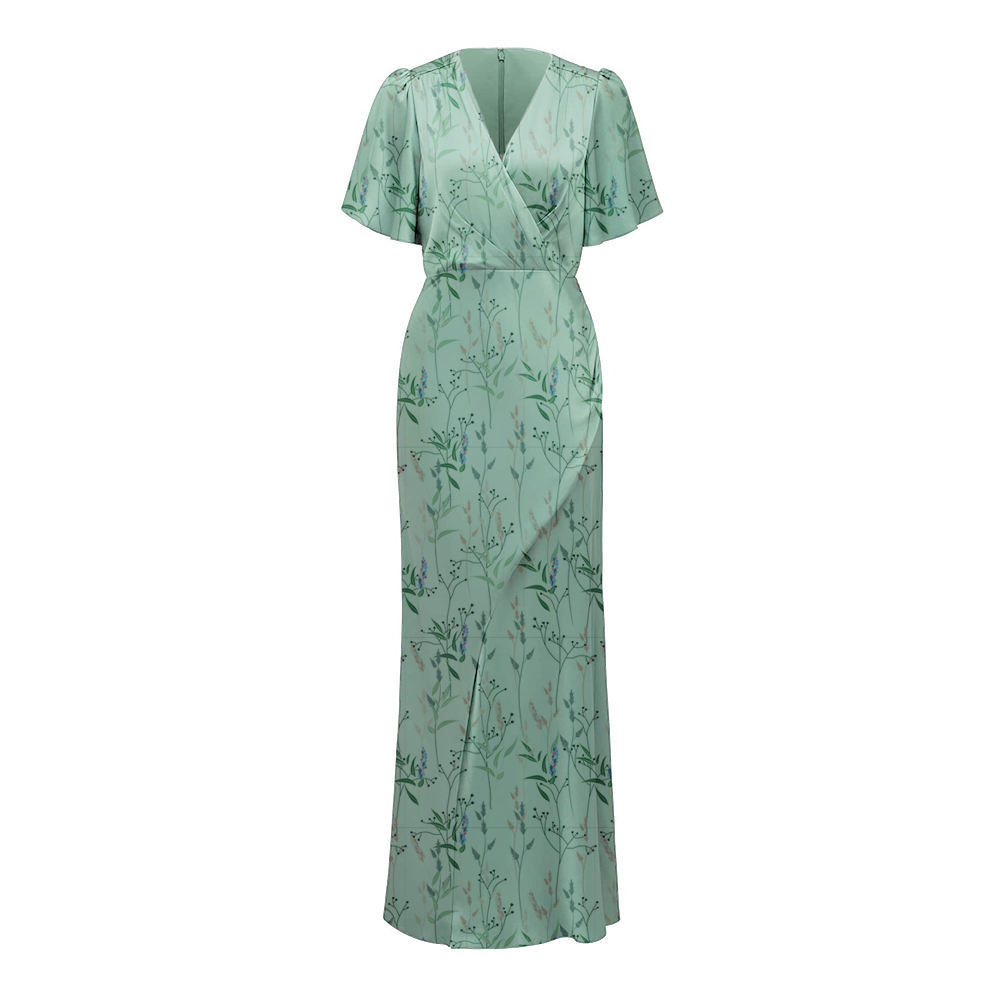Customized Wholesale Satin V Neck Casual Dress Boho Long Dresses Women Maxi Casual Ladies
