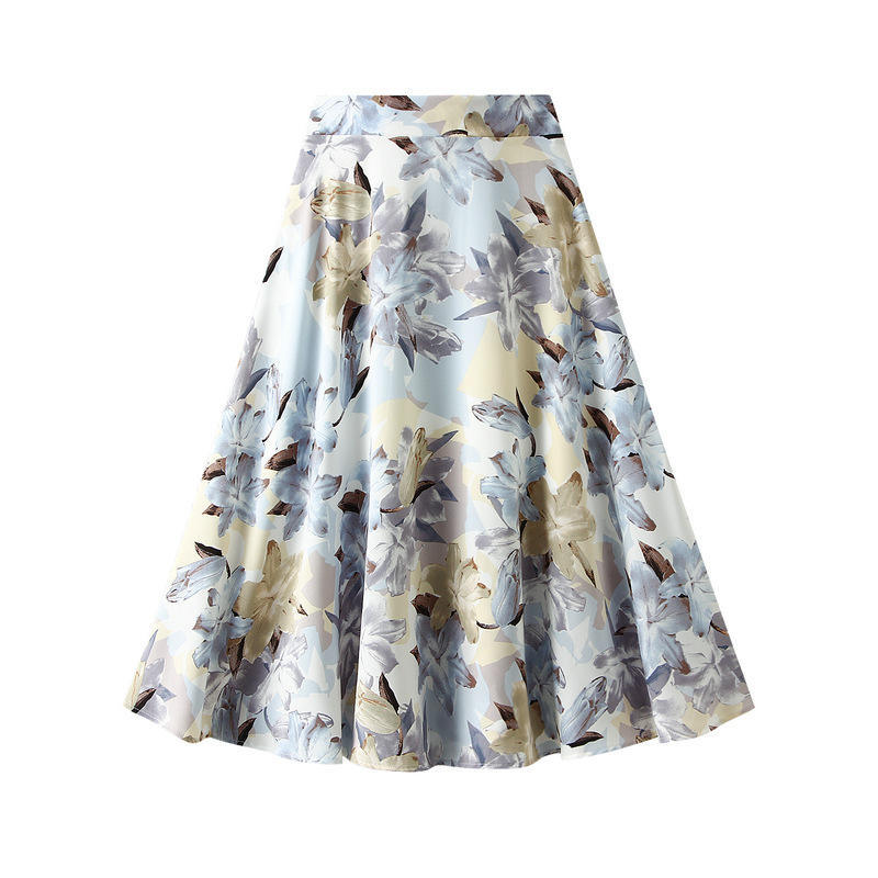 Women's Summer High Waist Long A-line Abstract Floral Print Skirt