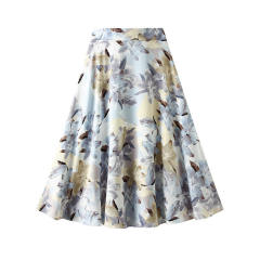 Women's Summer High Waist Long A-line Abstract Floral Print Skirt