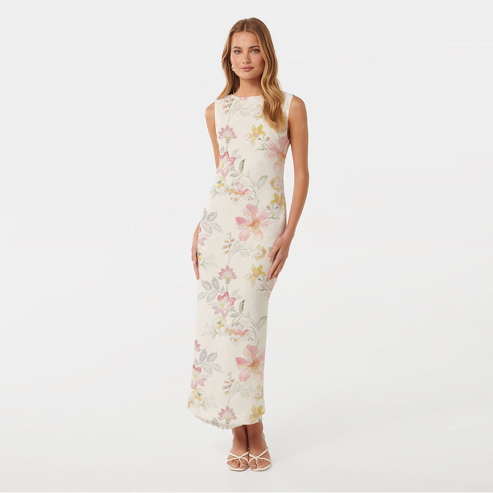High Quality Custom Women Floral Dress Summer Vacation Sleeveless Floral Pattern Printed Midi Dress