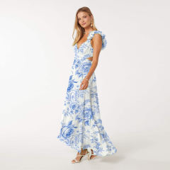 Fashion Custom Lady Ruffle Maxi Dress Vestidos Printed Women Elegant Summer Casual Dresses