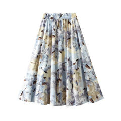 Women's Summer High Waist Long A-line Abstract Floral Print Skirt