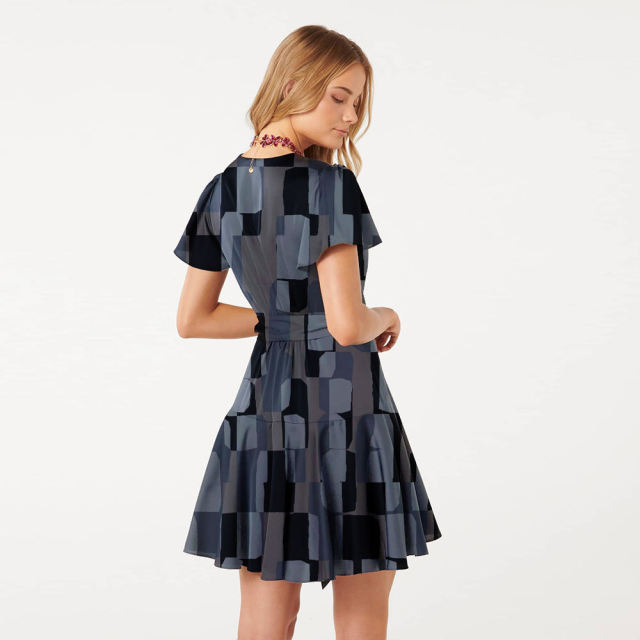 2024 Summer Women Mini Dresses Elegant Flutter Sleeve Fashion Casual Summer Ladies Mini Dress
