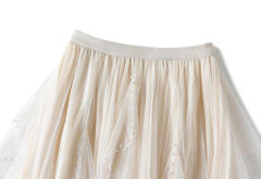 Beaded Irregular Wavy Ruffled Gauze Mesh Maxi Skirt