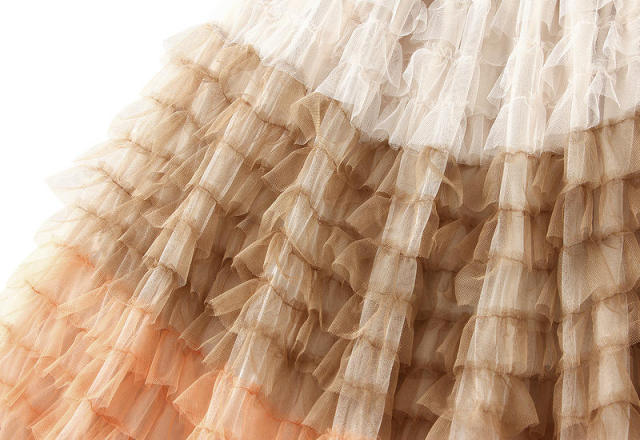 Flared Flower Patterns Casual Style Plain Long Lace Gradient Mesh Tiered Skirt