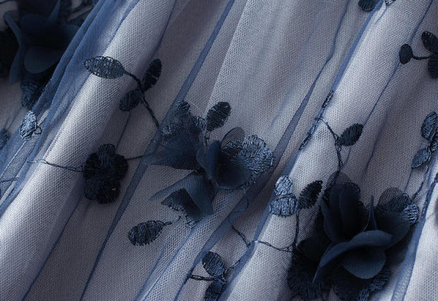 Women Autumn Casual A-Line Tulle Skirt High Waist Dragonfly Embroidery Mesh Flowy Midi Skirt