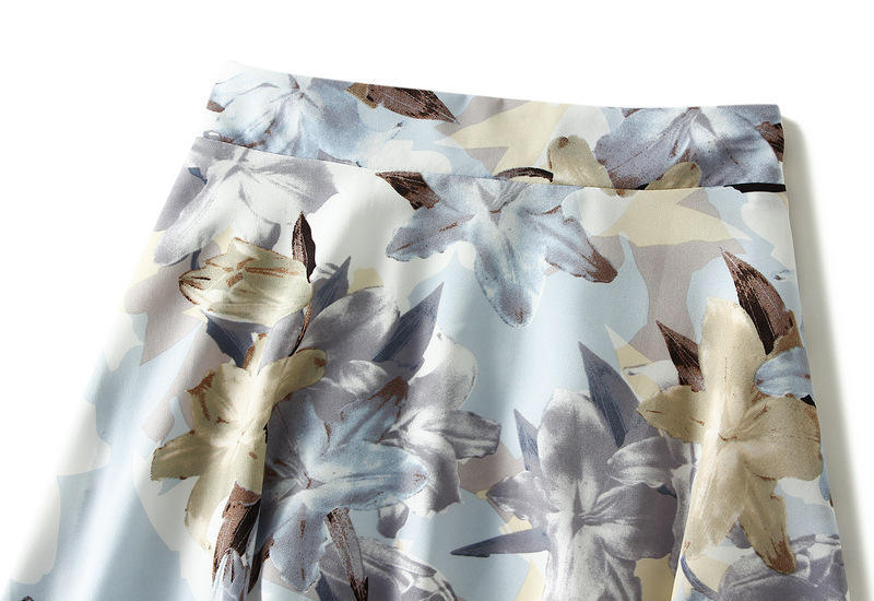 Women's Summer High Waist Long A-line Abstract Floral Print Skirt