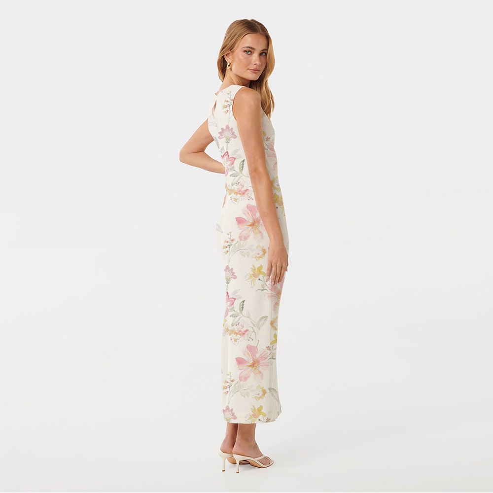 High Quality Custom Women Floral Dress Summer Vacation Sleeveless Floral Pattern Printed Midi Dress