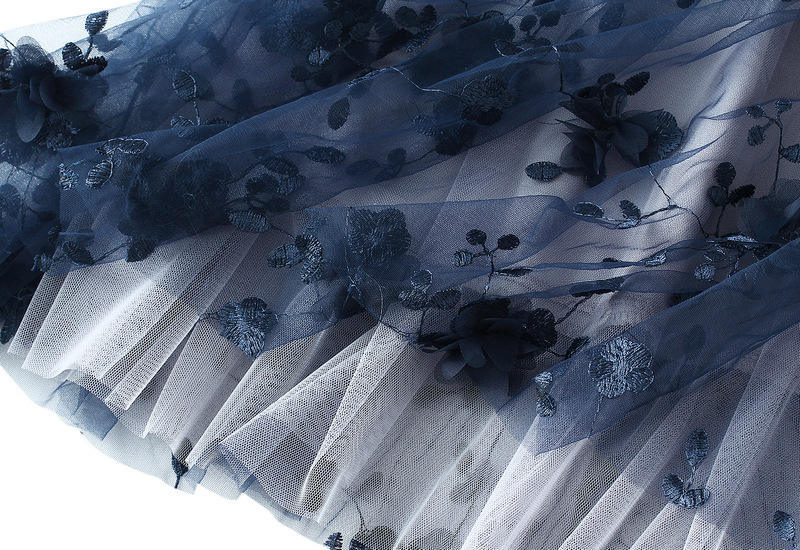 Women Autumn Casual A-Line Tulle Skirt High Waist Dragonfly Embroidery Mesh Flowy Midi Skirt