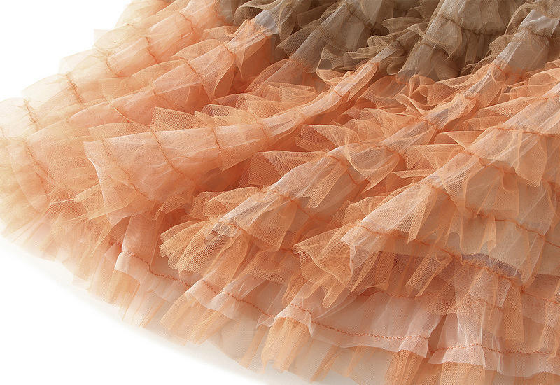 Flared Flower Patterns Casual Style Plain Long Lace Gradient Mesh Tiered Skirt