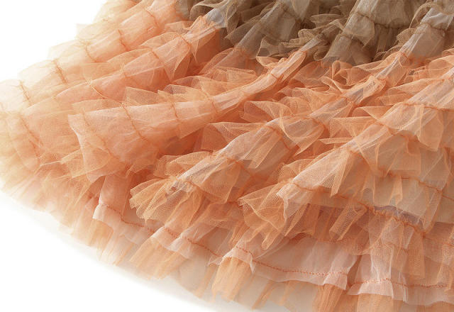 Flared Flower Patterns Casual Style Plain Long Lace Gradient Mesh Tiered Skirt