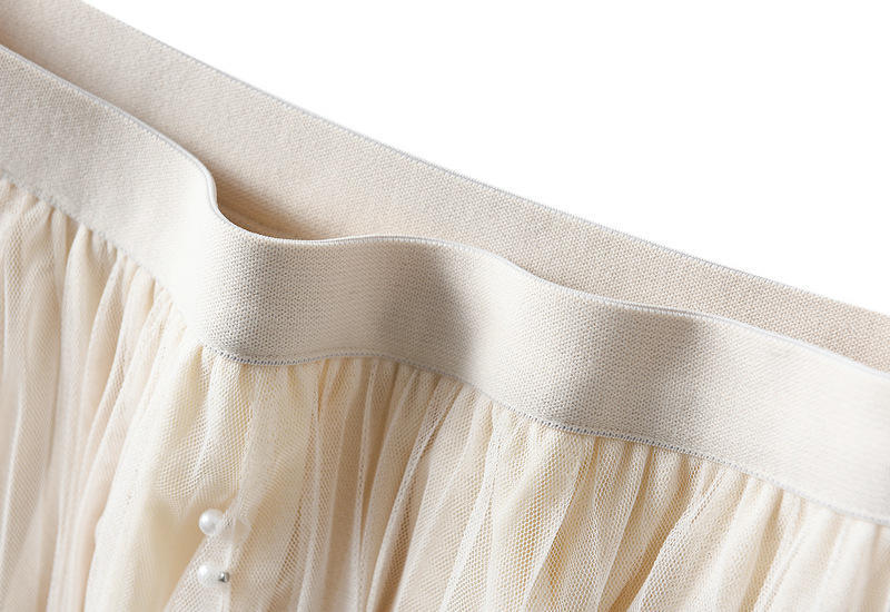 Beaded Irregular Wavy Ruffled Gauze Mesh Maxi Skirt