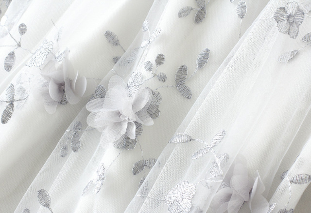 Women Autumn Casual A-Line Tulle Skirt High Waist Dragonfly Embroidery Mesh Flowy Midi Skirt