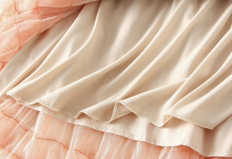 Flared Flower Patterns Casual Style Plain Long Lace Gradient Mesh Tiered Skirt