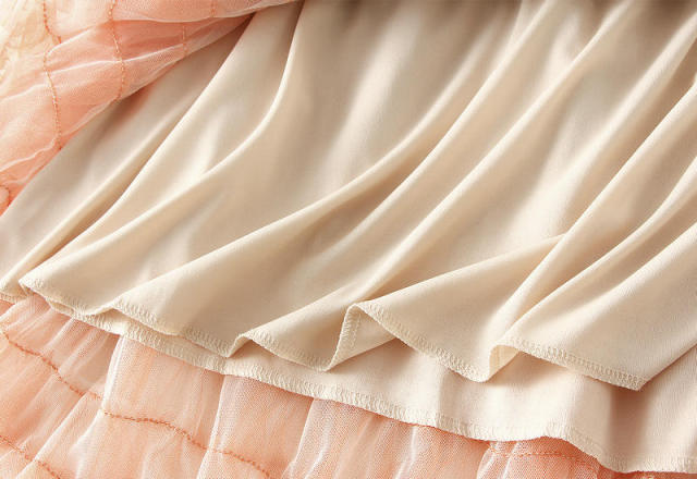 Flared Flower Patterns Casual Style Plain Long Lace Gradient Mesh Tiered Skirt