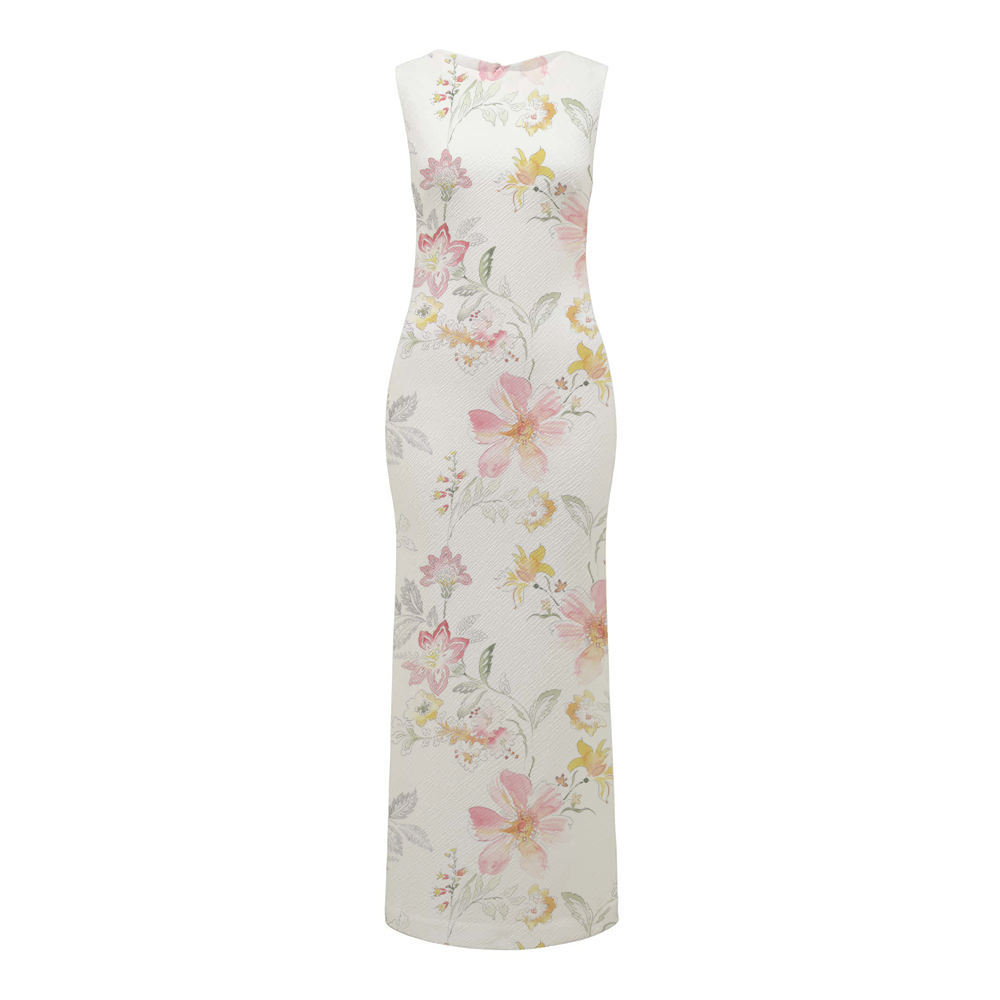High Quality Custom Women Floral Dress Summer Vacation Sleeveless Floral Pattern Printed Midi Dress