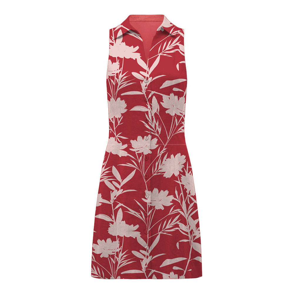 Printed Ladies Summer Clothing Button Front Sleeveless Elegant Women's Dress