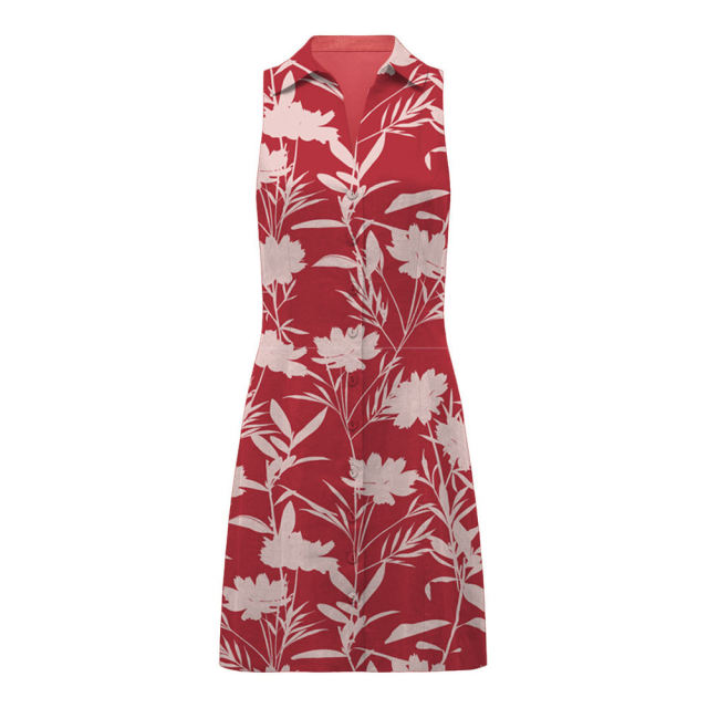 Printed Ladies Summer Clothing Button Front Sleeveless Elegant Women's Dress