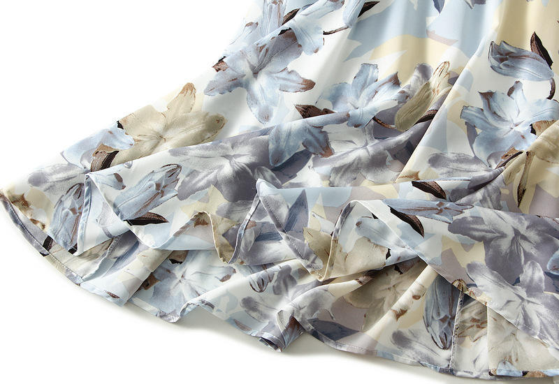 Women's Summer High Waist Long A-line Abstract Floral Print Skirt