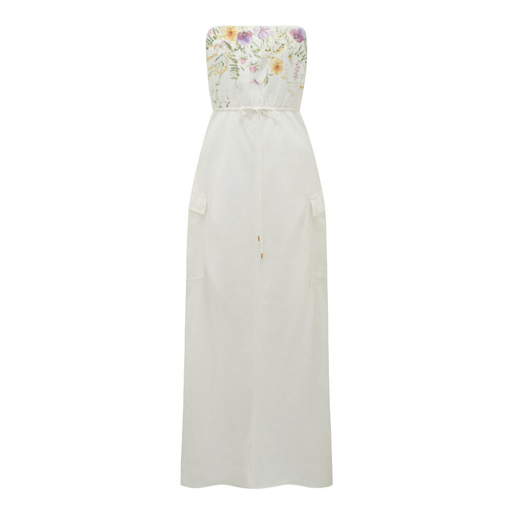 High Quality Ladies Long Dress New Fashion Causal Linen Drawstring Cargo Dresses For Women