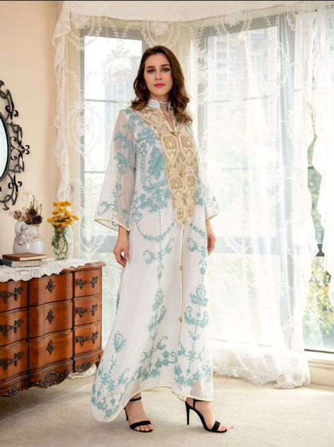 Women Muslim Dresses Middle East Dubai Arab Long Sleeve Evening Dress Fashion Embroidered Kaftan Robe Ladies Muslim