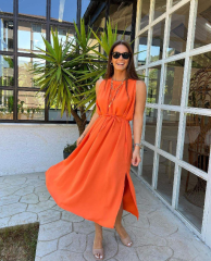 European and American Summer Sleeveless Halterneck Collar Vest Dress With Lace Slit Loose Popular Skirt
