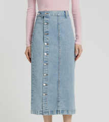 Women Custom Casual High Waist Button Stylish Long Midi Denim Jeans Skirt for Women