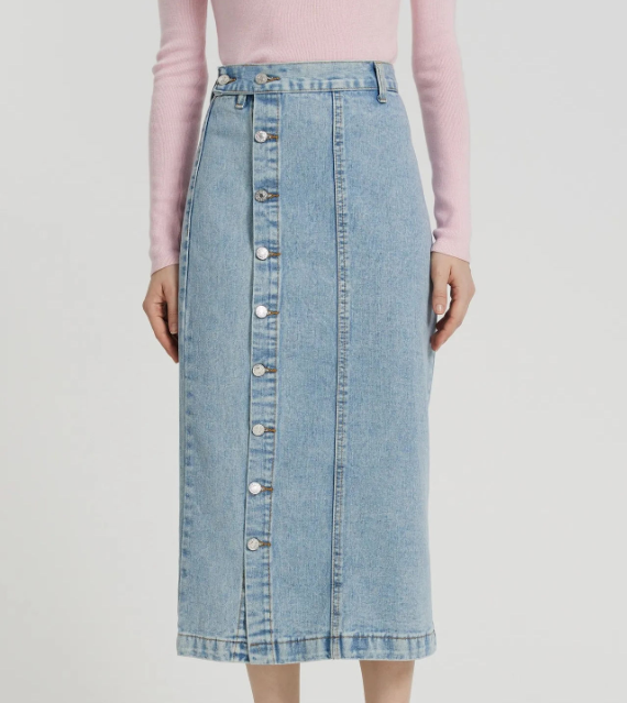 Women Custom Casual High Waist Button Stylish Long Midi Denim Jeans Skirt for Women