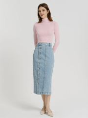 Women Custom Casual High Waist Button Stylish Long Midi Denim Jeans Skirt for Women