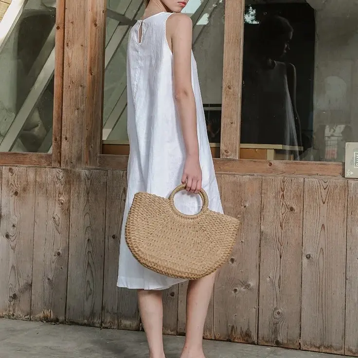 Women 100% Linen High Low Midi Dress with Pockets for Summer Casual Flowy Dress