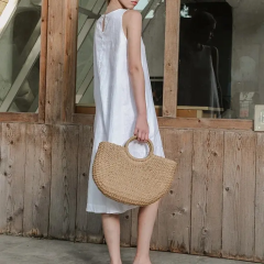 Women 100% Linen High Low Midi Dress with Pockets for Summer Casual Flowy Dress