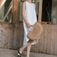 Women 100% Linen High Low Midi Dress with Pockets for Summer Casual Flowy Dress