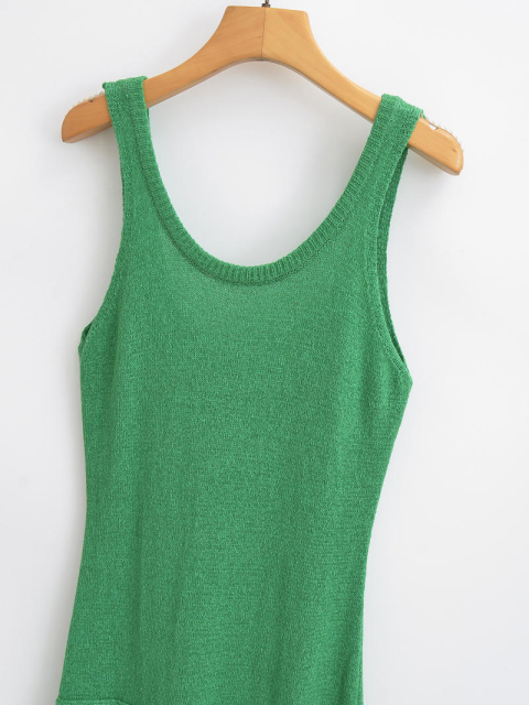 Women Custom Square Neck Fringe Hem Knit Sweater Bodycon Party Long Dress