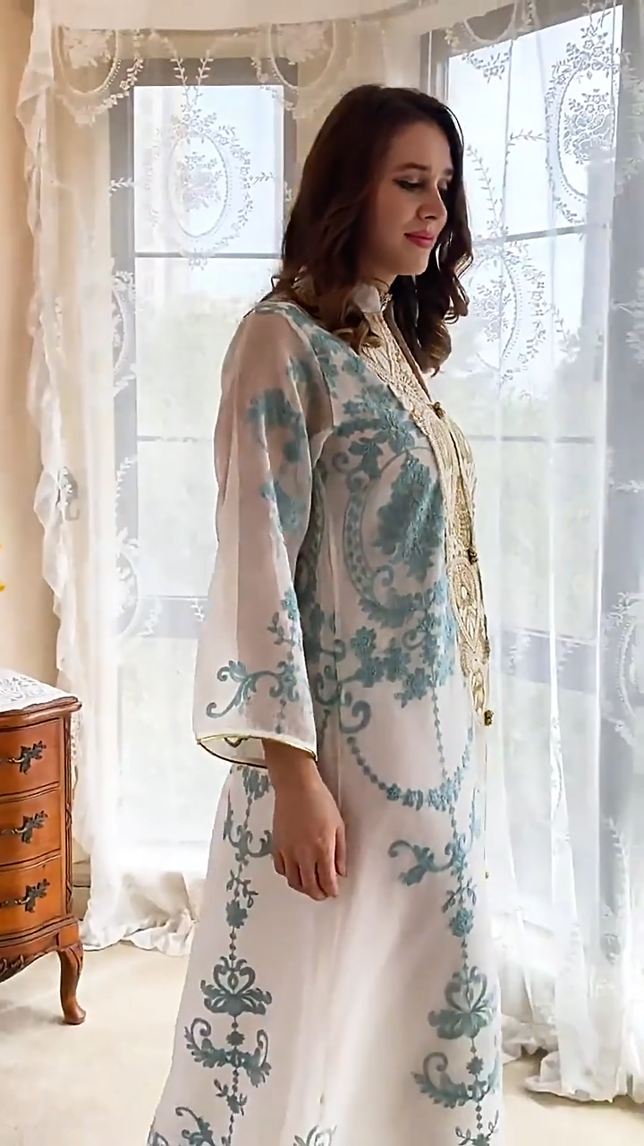 Women Muslim Dresses Middle East Dubai Arab Long Sleeve Evening Dress Fashion Embroidered Kaftan Robe Ladies Muslim