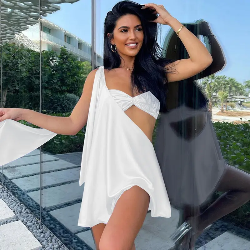 Women's Summer New Holiday One Shoulder Hollowed Out Spice Girls Casual Fashion Tube Solid Satin Backless Dress