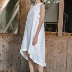 Women 100% Linen High Low Midi Dress with Pockets for Summer Casual Flowy Dress