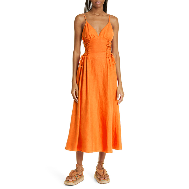 Linen open back drape dress