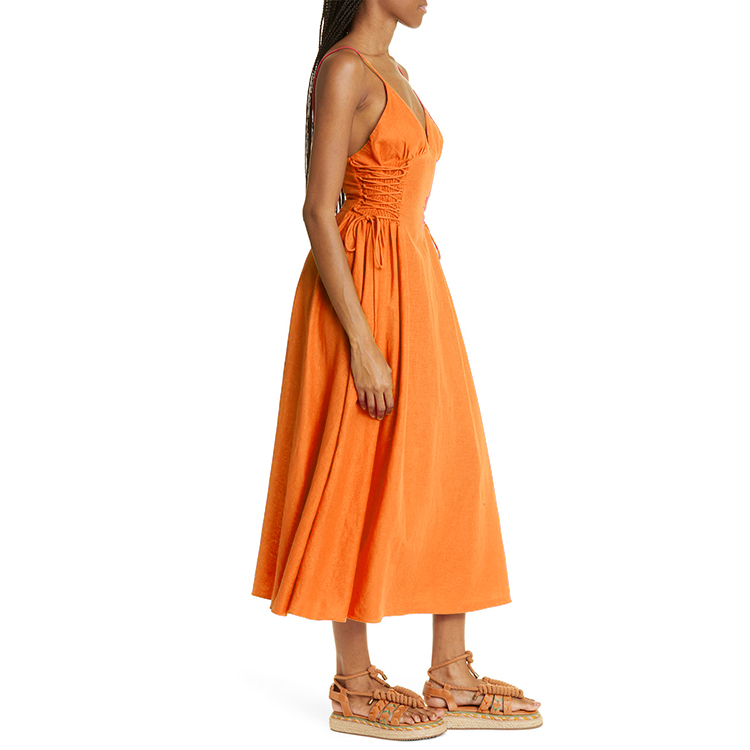 Linen open back drape dress