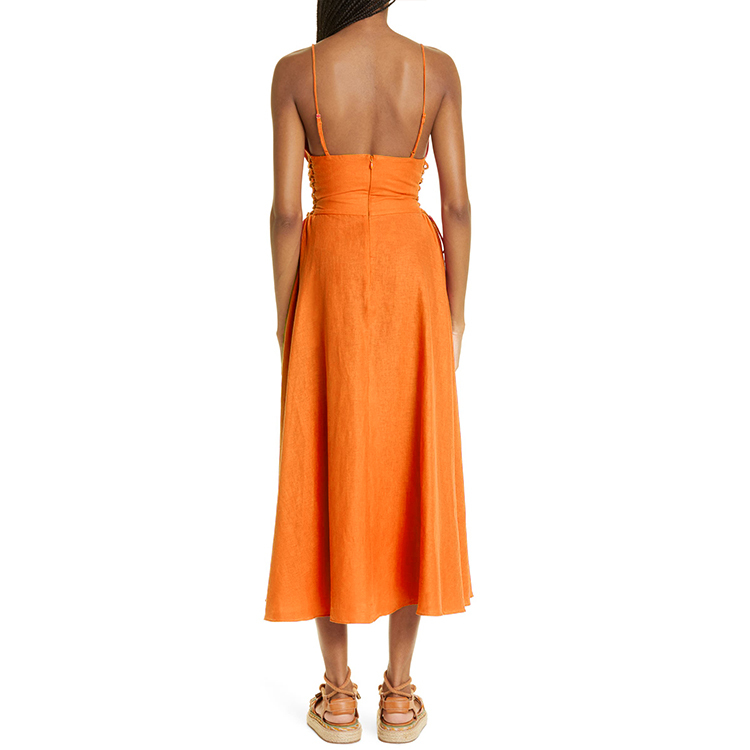Linen open back drape dress