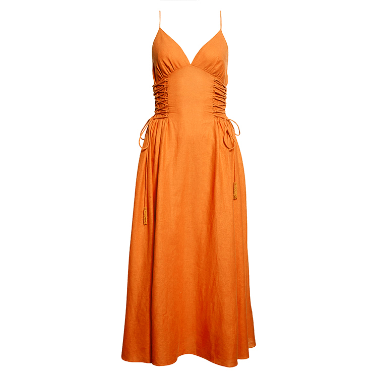 Linen open back drape dress