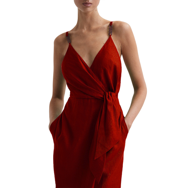 Midi Hem Dress with Front Tie Detail