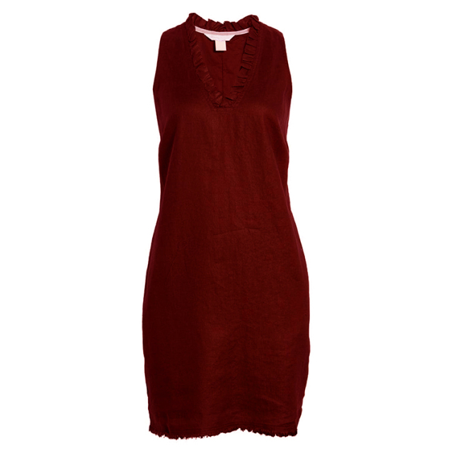 Ruffle V-Neck Linen A-Line Dress