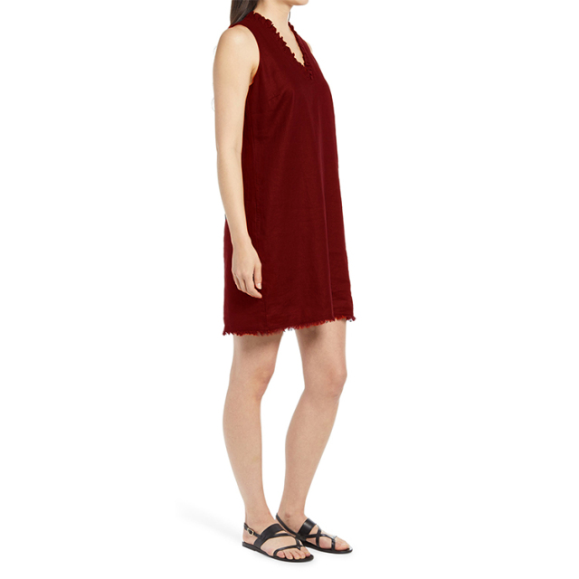 Ruffle V-Neck Linen A-Line Dress